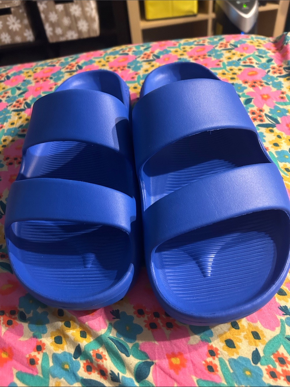 Electric Blue Slide Sandals Bombas Friday Sandals - Picture 2 of 8